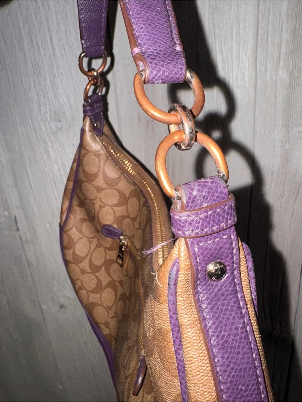 Coach Harley Hobo Bag Signature Canvas Purple Leather Trim F38267 June 2016 Y2K - Picture 8 of 10